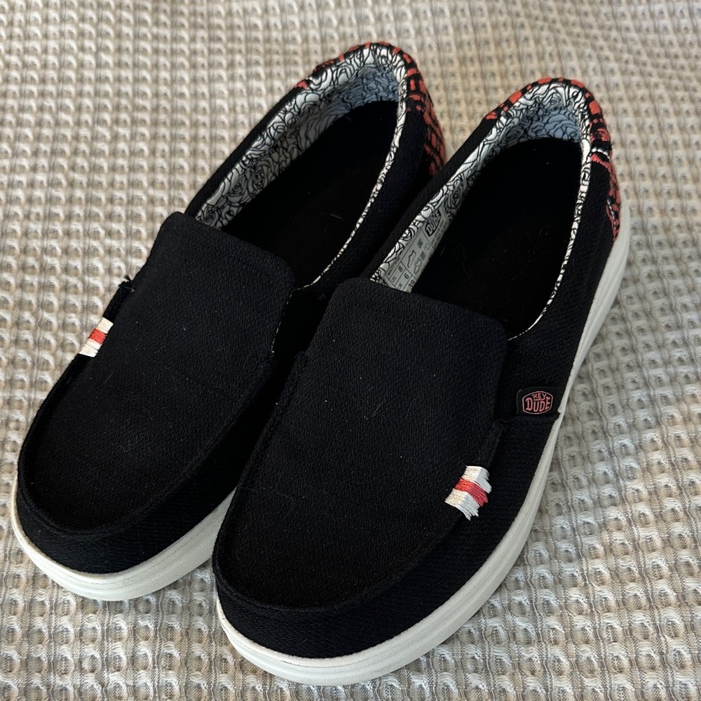 Hey Dude Black and Pink Women's Moccasins